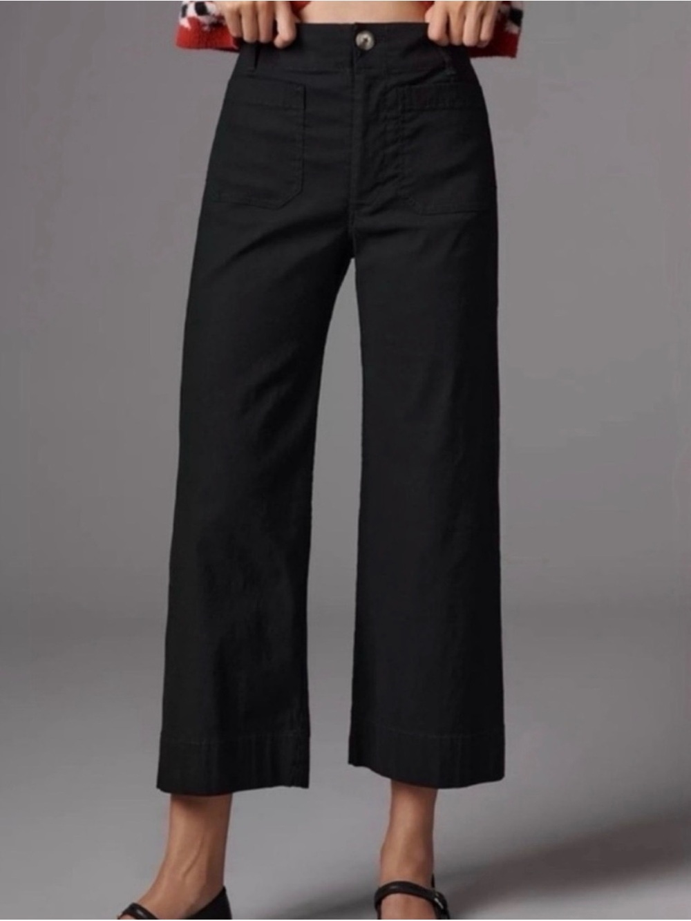 Maeve Anthropologie The Collette Black Wide-Leg Crop Pants